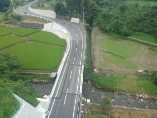 ドローンで撮影した道路工事の現場