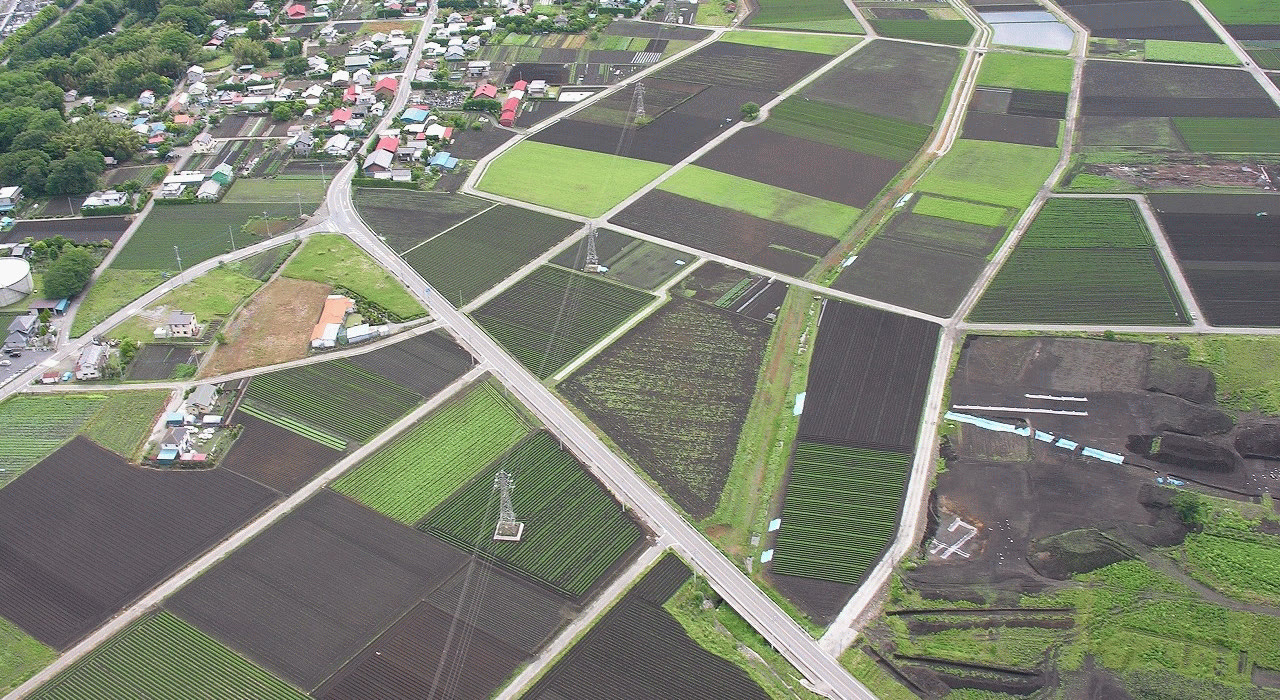 上空から見た松井田町周辺の田畑と道路
