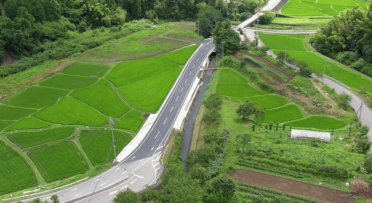 妙義山を望む松井田町の風景